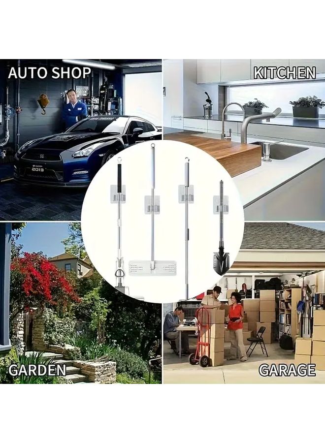 3 قطع حامل مكنسة فولاذي غير قابل للصدأ فضي حامل مكنسة مثبت على الحائط رف تخزين موفر للمساحة - Image 4