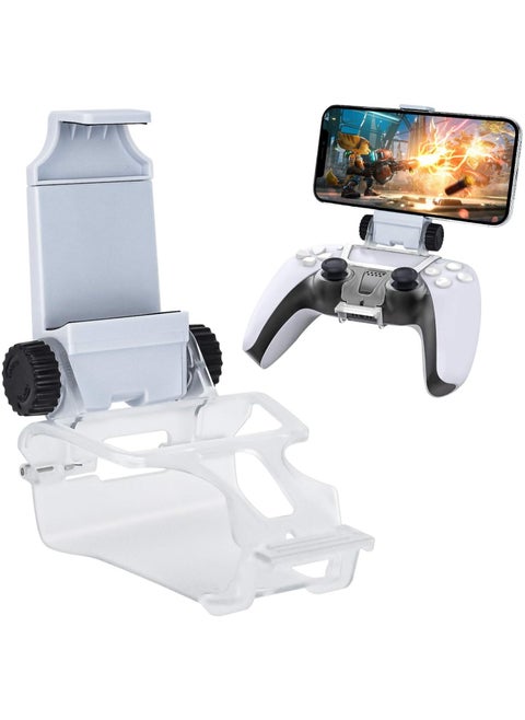 PS5 Controller DualSense Wireless Controller Mount, Foldable Mobile Phone Holder Bracket Clamp with Adjustable Clip for PS5/PS5 Slim/PS5 Pro- White