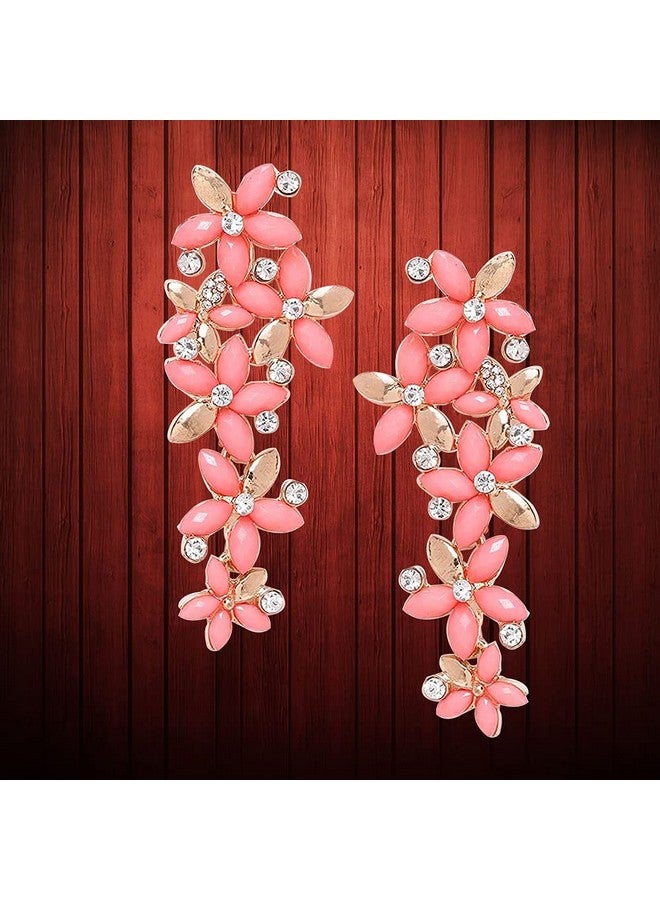 YouBella أقراط مجوهرات مطلية بالذهب من يوبيلا للنساء، أقراط معلقة أنيقة باللون الوردي الفاتح للفتيات والنساء - Image 5