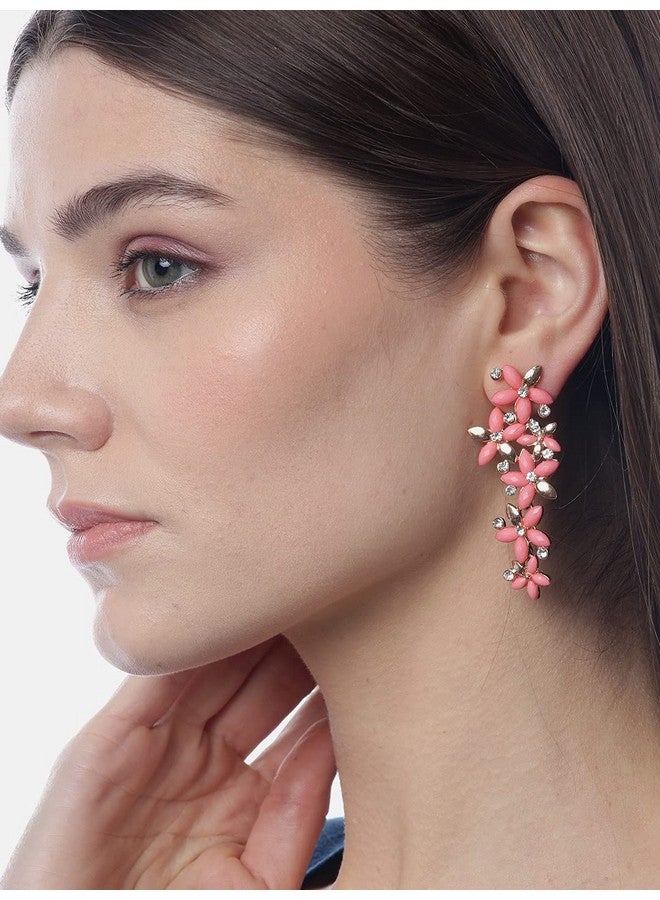 YouBella أقراط مجوهرات مطلية بالذهب من يوبيلا للنساء، أقراط معلقة أنيقة باللون الوردي الفاتح للفتيات والنساء - Image 2