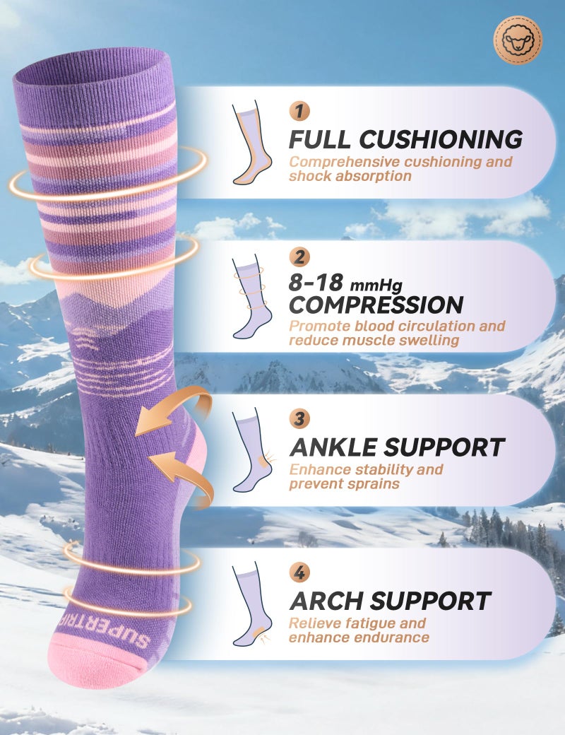 Supertrip 2 Pairs Merino Wool Ski Socks for Womens Mens, Full Cushion Thermal Winter Warm Thick Socks for Skiing Snowboarding - Image 4