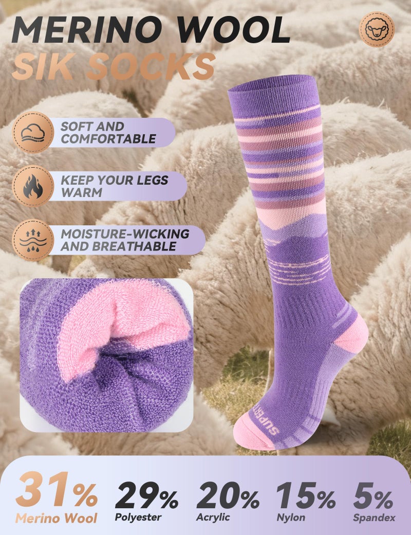 Supertrip 2 Pairs Merino Wool Ski Socks for Womens Mens, Full Cushion Thermal Winter Warm Thick Socks for Skiing Snowboarding - Image 3
