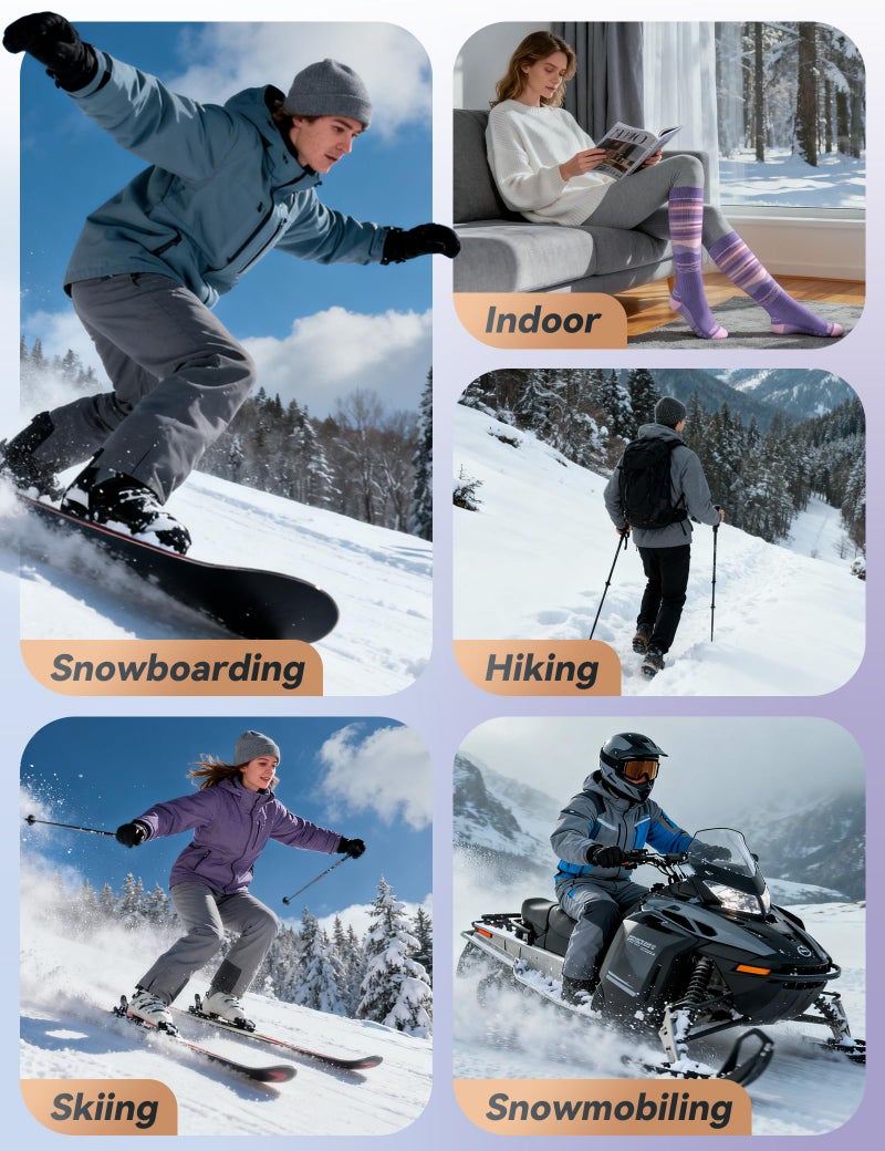 Supertrip 2 Pairs Merino Wool Ski Socks for Womens Mens, Full Cushion Thermal Winter Warm Thick Socks for Skiing Snowboarding - Image 5