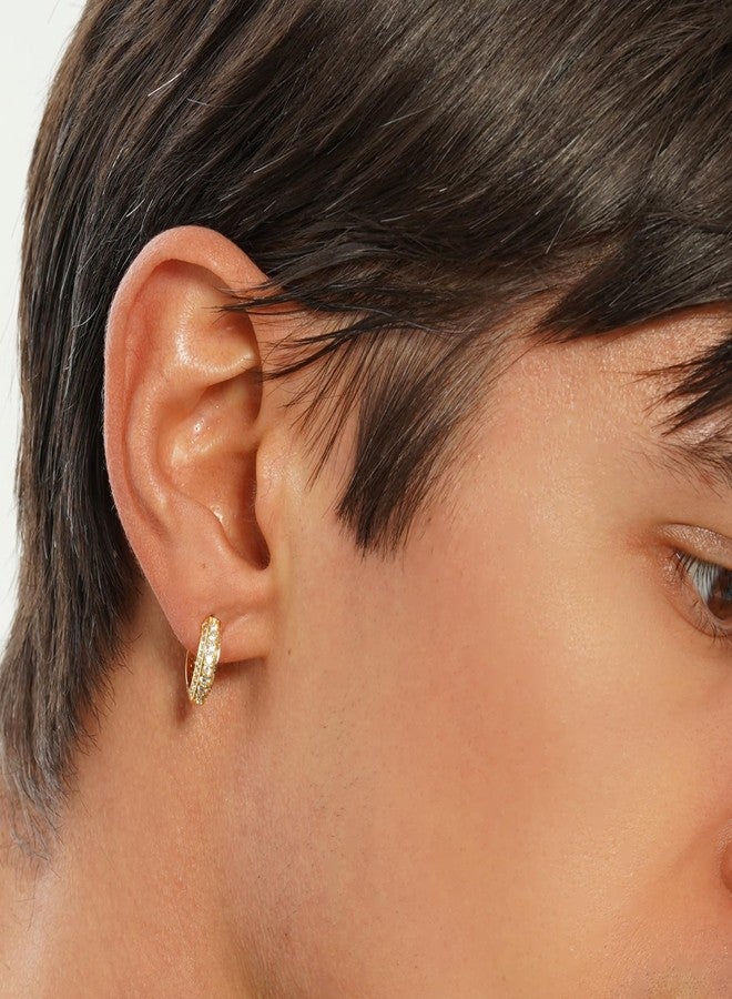 TOPGRILLZ Iced Out Hoop Earrings Cubic Zirconia Huggie Cartilage Cuff Diamond Hypoallergenic 14K Gold Plated Luxury Fashion Round Circle Earrings Jewelry Gift for Men Women, Copper, Cubic Zirconia - Image 4