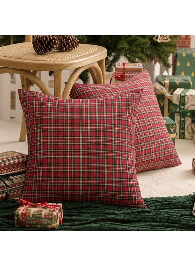 GGEROU Pack of 2 Christmas Plaid Decorative Throw Pillow Covers Scottish Tartan Cushion Case 45x45cm - Image 1