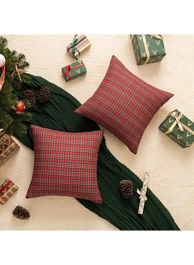 GGEROU Pack of 2 Christmas Plaid Decorative Throw Pillow Covers Scottish Tartan Cushion Case 45x45cm - Image 5