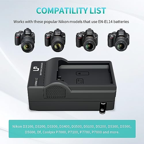 LP EN-EL14 EN EL14a Battery Charger, Charger Compatible with Nikon D3500, D5600, D3300, D5100, D5500, D3100, D3200, D5200, D5300, D3400, DF, Coolpix P7000, P7100, P7700, P7800 Cameras and More - Image 2