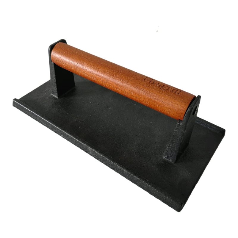 Firsgrill 8.3"Ã—4.3" Heavy-duty Cast Iron Grill Burger Press and Meat Steak with Wood Handle for Blackstone Camp Chef Pitboss Weber Griddle Grills (Rectangle) - Image 1