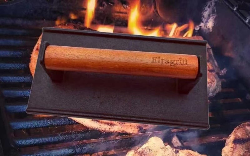 Firsgrill 8.3"Ã—4.3" Heavy-duty Cast Iron Grill Burger Press and Meat Steak with Wood Handle for Blackstone Camp Chef Pitboss Weber Griddle Grills (Rectangle) - Image 5