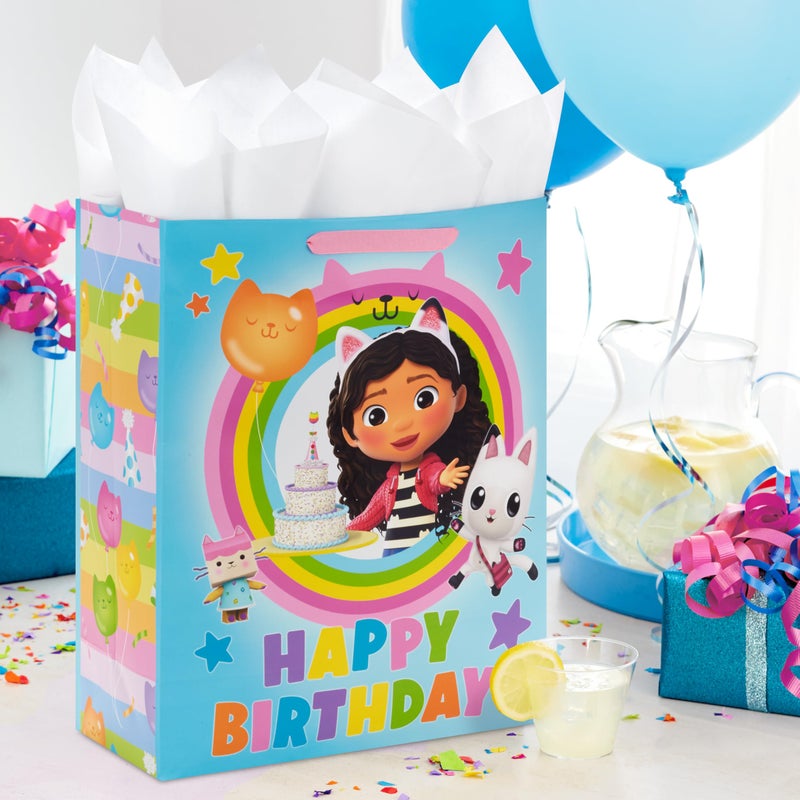 Hallmark Gabby's Dollhouse 15" Extra Large Birthday Gift Bag with Tissue Paper (Blue and Pink Rainbow) for Kids, Grandchildren, Friends - Image 2