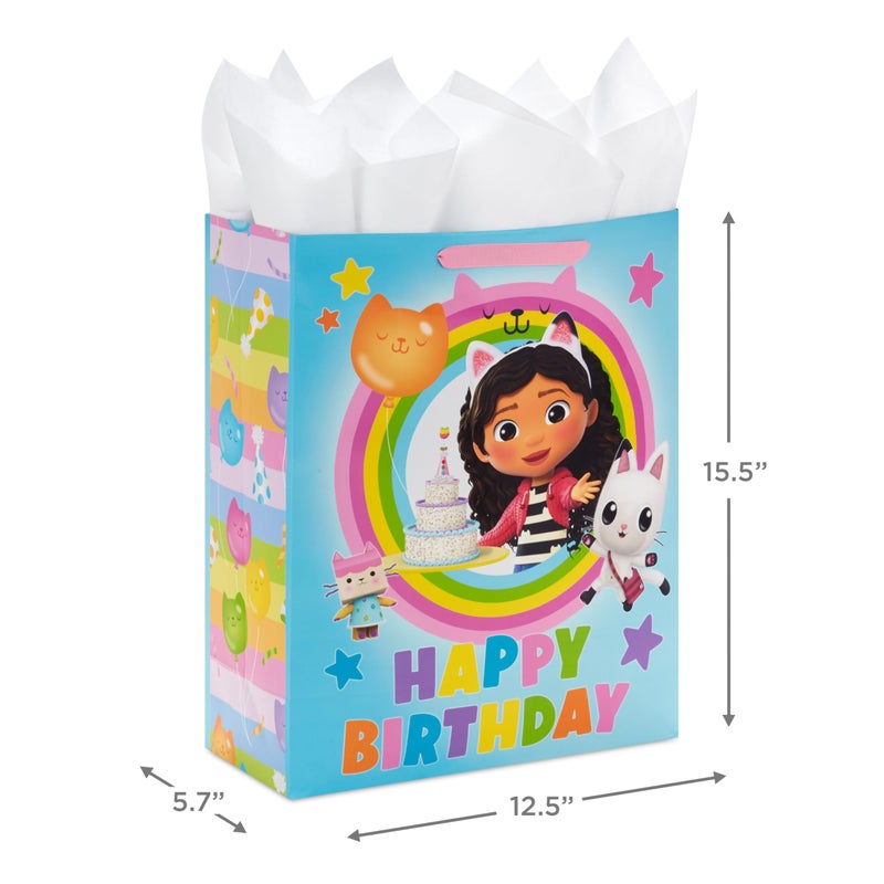 Hallmark Gabby's Dollhouse 15" Extra Large Birthday Gift Bag with Tissue Paper (Blue and Pink Rainbow) for Kids, Grandchildren, Friends - Image 3