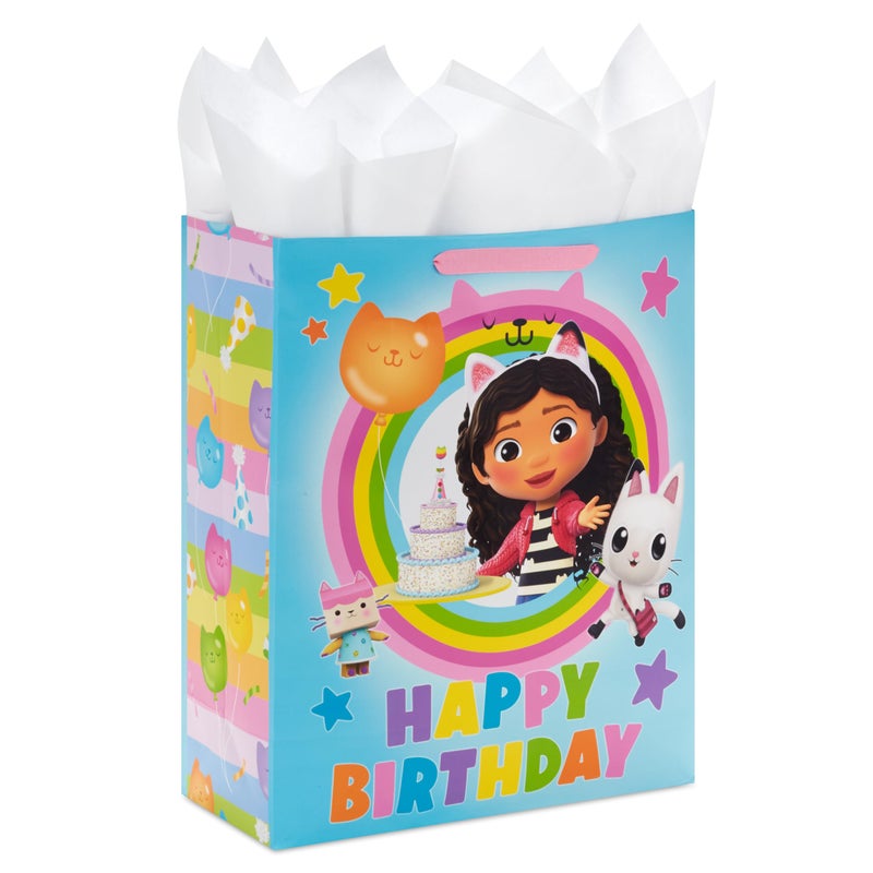 Hallmark Gabby's Dollhouse 15" Extra Large Birthday Gift Bag with Tissue Paper (Blue and Pink Rainbow) for Kids, Grandchildren, Friends - Image 1