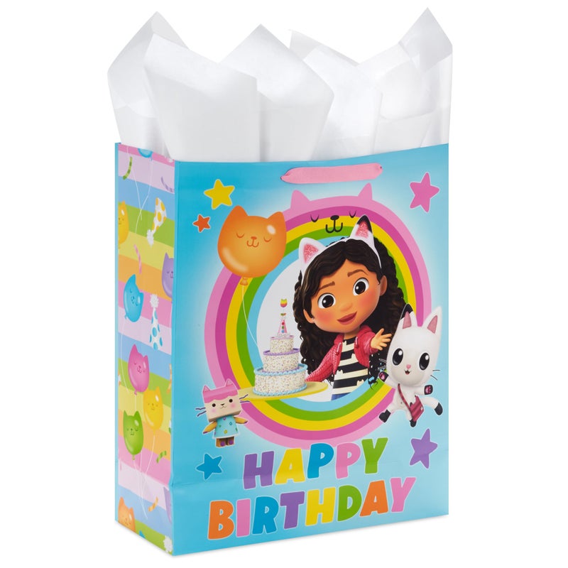 Hallmark Gabby's Dollhouse 15" Extra Large Birthday Gift Bag with Tissue Paper (Blue and Pink Rainbow) for Kids, Grandchildren, Friends - Image 4