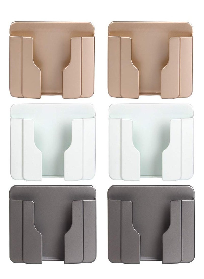 SYOSI 6Pcs Wall Phone Holder, Remote Control Storage Box Charging Rack for Mobile Phone , Wall-Mounted Storage Box for TV Remote Control Air Conditioner Remote Control Phone (White, Grey and Gold) - Image 1