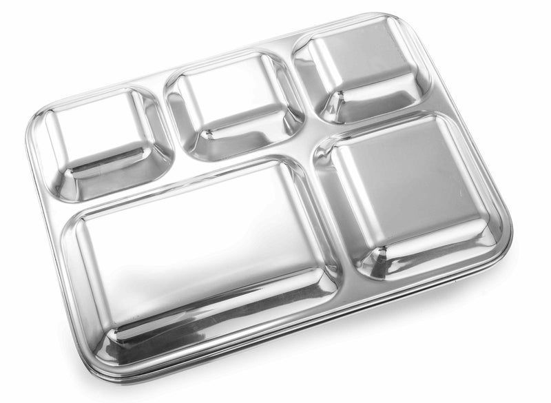Improvhome Heavy Duty Stainless Steel Rectangle/Square Deep Dinner Plate w/5 Sections Divided Mess Trays for Kids Lunch, Camping, Events & Every Day Use Kitchenware - Set of 3 Pcs - Image 2