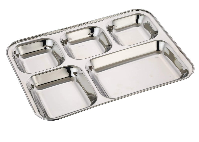Improvhome Heavy Duty Stainless Steel Rectangle/Square Deep Dinner Plate w/5 Sections Divided Mess Trays for Kids Lunch, Camping, Events & Every Day Use Kitchenware - Set of 3 Pcs - Image 4