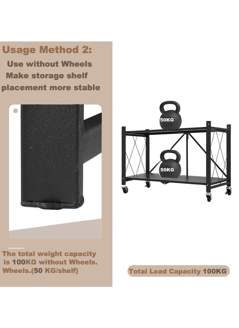 رفوف التخزين المطوية ذات طبقتين وعجلات، بدون حاجة للتجميع، سعة كبيرة، وحدة رفوف معدنية قوية متحركة للكراج والمطبخ والقبو والمخزن (أسود، طبقتين). - pzsku/Z7E607513DED4C823D1D9Z/45/_/1711811989/ed707990-0894-4807-9cc3-d82cd1b54327