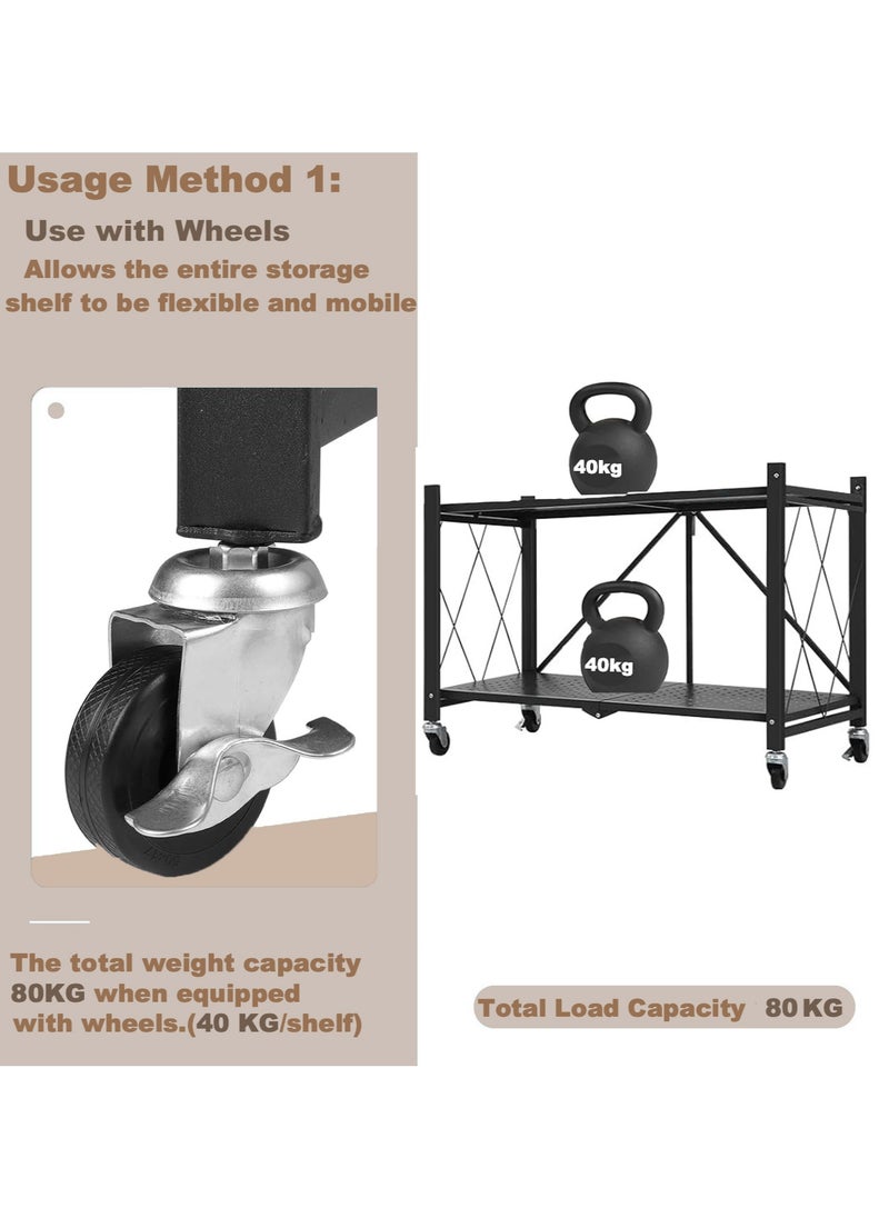 رفوف التخزين المطوية ذات طبقتين وعجلات، بدون حاجة للتجميع، سعة كبيرة، وحدة رفوف معدنية قوية متحركة للكراج والمطبخ والقبو والمخزن (أسود، طبقتين). - pzsku/Z7E607513DED4C823D1D9Z/45/_/1711811991/657abde2-7083-4d7d-ae36-47220a2b035a