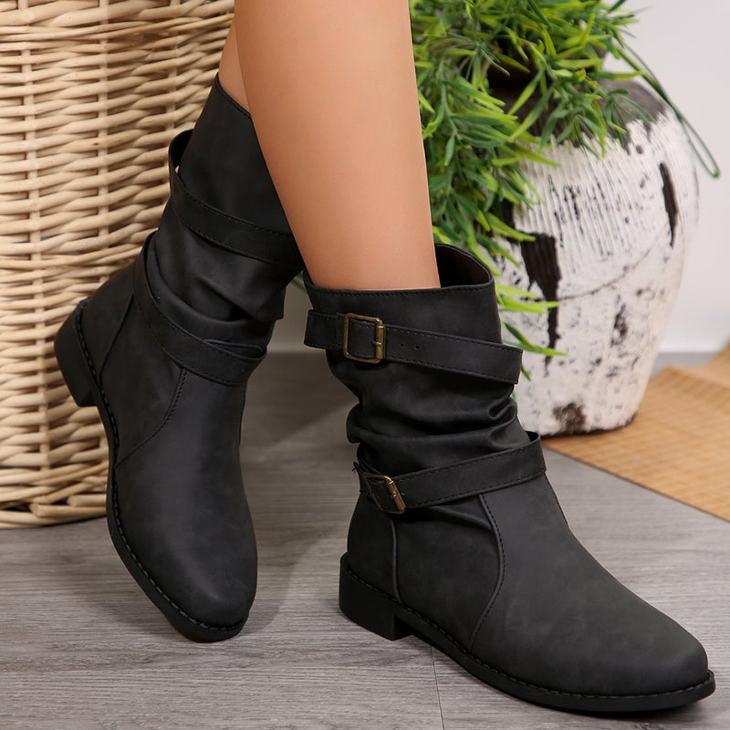 Independent Station Short Boots Short Boots Martin Boots Belt Buckle Low Heel Plus Size Fashion Boots 43 - Image 3