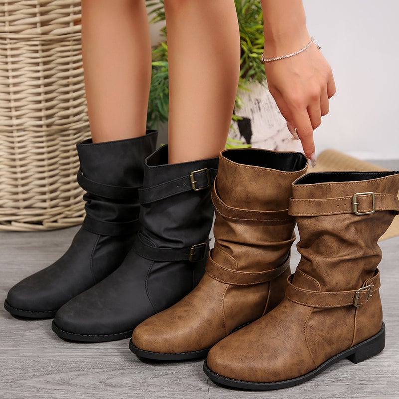 Independent Station Short Boots Short Boots Martin Boots Belt Buckle Low Heel Plus Size Fashion Boots 43 - Image 2