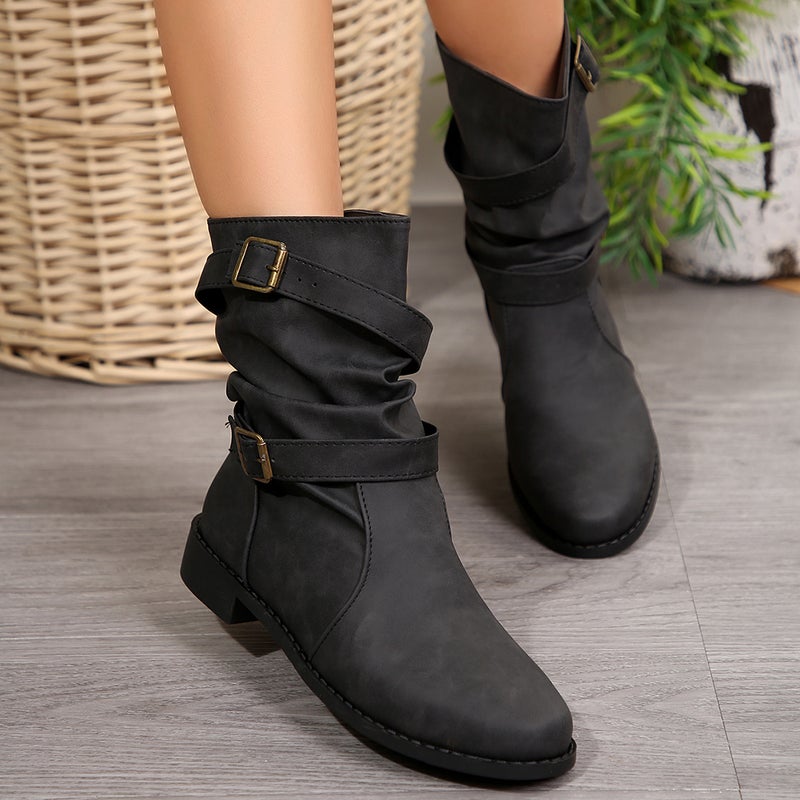 Independent Station Short Boots Short Boots Martin Boots Belt Buckle Low Heel Plus Size Fashion Boots 43 - Image 4