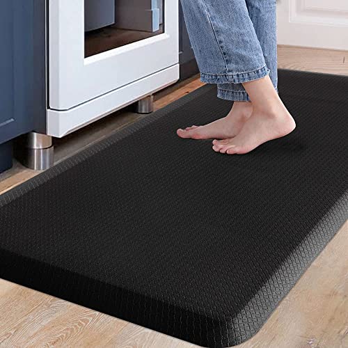 Carvapet Non Slip Kitchen Mat Anti Fatigue Standing Mats Cushioned Comfort Kitchen Floor Mats PVC Waterproof Runner Rug for Standing Desk Kitchen Office Black44x99cm