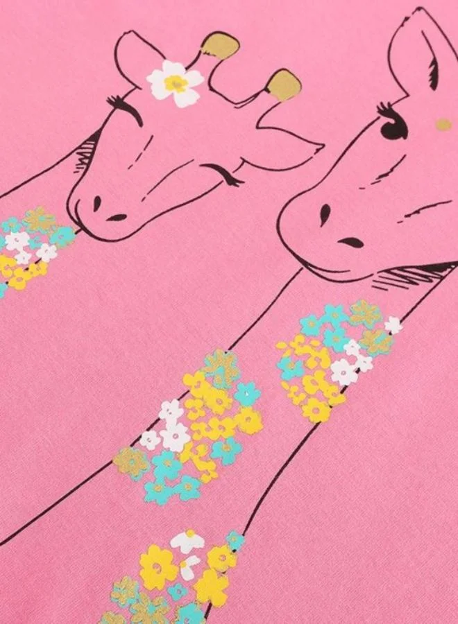 يونيكي Pink Printed Short Sleeve Crew Neck T-Shirt