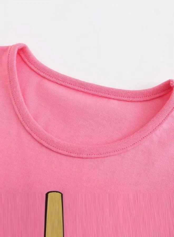 يونيكي Pink Printed Short Sleeve Crew Neck T-Shirt