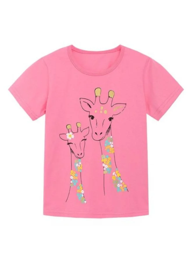 يونيكي Pink Printed Short Sleeve Crew Neck T-Shirt