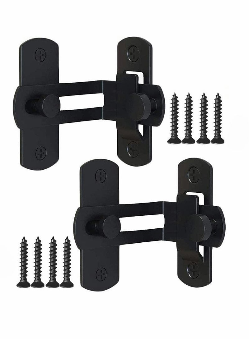 Barn Door Lock with 90 Degree Stainless Steel Right Angle Buckle Gate Latch for Sliding Door Black(2 Pack) - Image 1