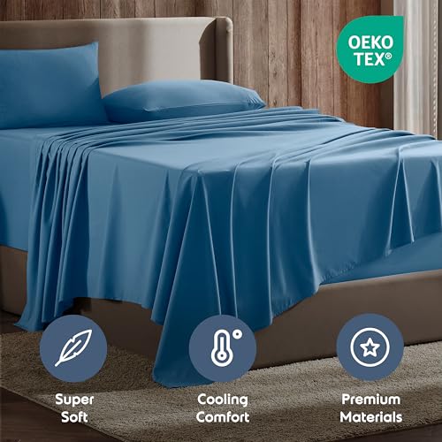 Nestl Queen Sheet Set - Luxury 1800 Ultra-Soft Microfiber Bed Sheets - Double Brushed - Deep Pockets - Easy Fit - 4 Piece Set - Bedding Sheets & Pillowcases (Queen, Blue Heaven) - Image 5