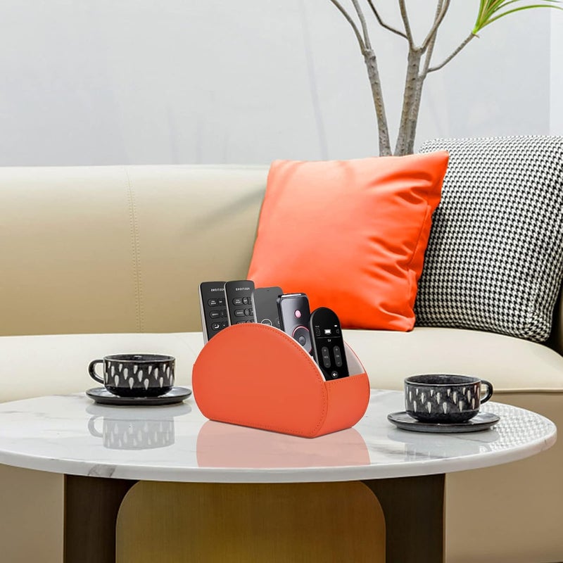 RHCSZ Remote Control Holder,TV Remote Caddy/Box with 5 Compartments,Bedside Table Organizer for Controller,Glasses,makeup brushes,jewelry and Media Player,Pen/Pencil Storage(Orange) - Image 2