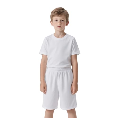 TopTie Big Boys Youth Soccer Short, 8 Inches Running Shorts with Pockets-White-L/ 14-16 - Image 1