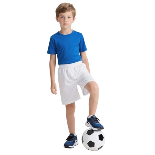 TopTie Big Boys Youth Soccer Short, 8 Inches Running Shorts with Pockets-White-L/ 14-16 - Image 2