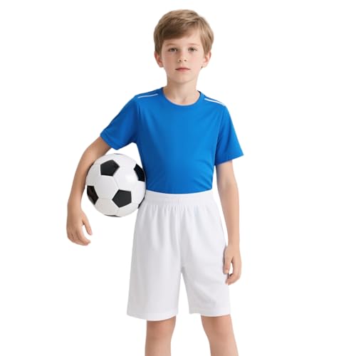 TopTie Big Boys Youth Soccer Short, 8 Inches Running Shorts with Pockets-White-L/ 14-16 - Image 5