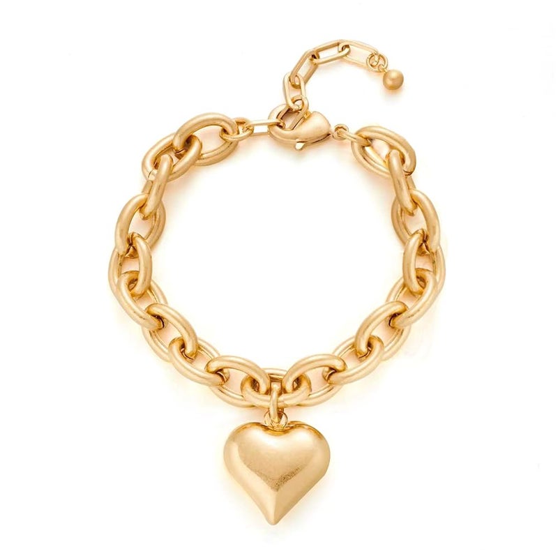 FAUTHENTICUTE Worn Gold Heart Bracelets For Women Chunky Gold Link Bracelets With A Heart Charm Mothers Day Love Bracelet present - Image 1
