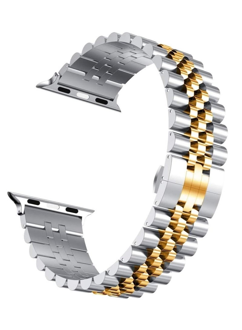 Compatible with Apple Watch Band 41mm 40mm 38mm, Stainless Steel Heavy Band with Butterfly Folding Clasp Link Bracelet for iWatch Series8/7/6/ SE Series 5/4/3/Men Women - Image 3