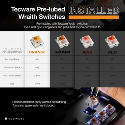 TECWARE Phantom+ 87 Key Mechanical Gaming Keyboard, RGB led, TKL 75% Keyboard, Thocky Sounding, Wraith Orange Switch - Image 3