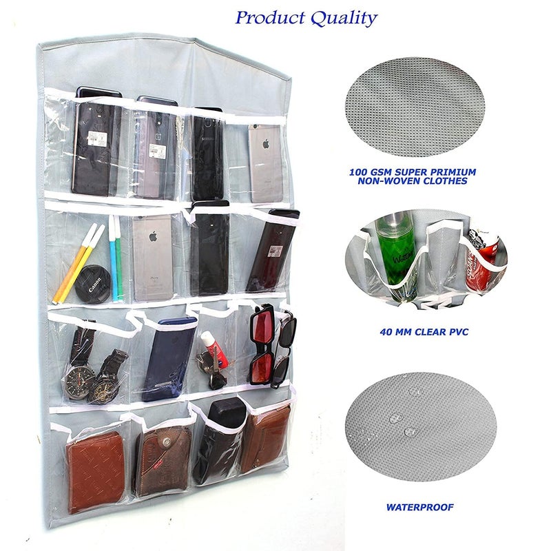 Coolkart Coolkart 16 Clear Pockets Hanging Organizer Bag for Socks Undergarments Cupboard Belt Ties Scarf Jewelry Accessories Lingerie Storage OrganiserGrey  - Image 3