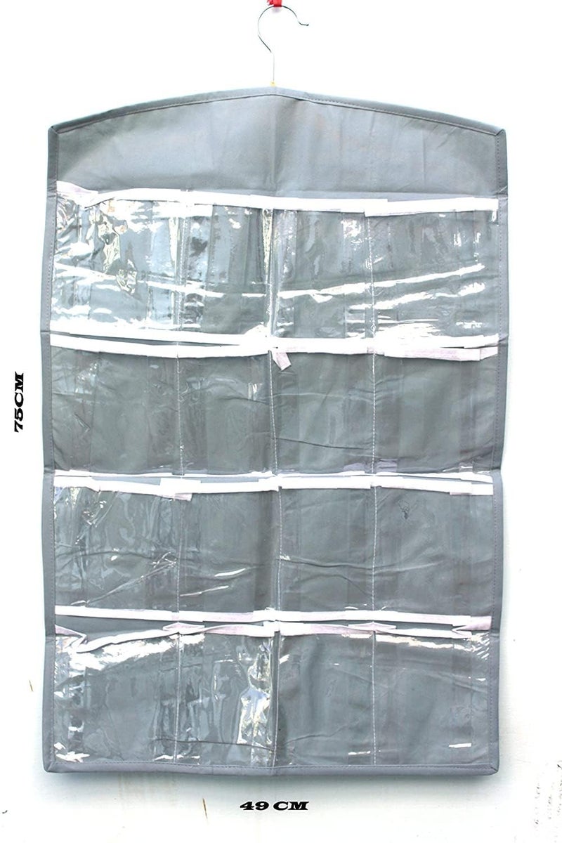 Coolkart Coolkart 16 Clear Pockets Hanging Organizer Bag for Socks Undergarments Cupboard Belt Ties Scarf Jewelry Accessories Lingerie Storage OrganiserGrey  - Image 2
