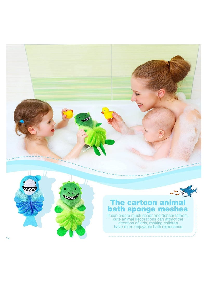 Animal Bath Loofahs Kids Body Cartoon Shower Cute Sponges Pouf Scrubbers Mesh Loofah for Children Baby Washing Exfoliating 2 Pcs - Image 5