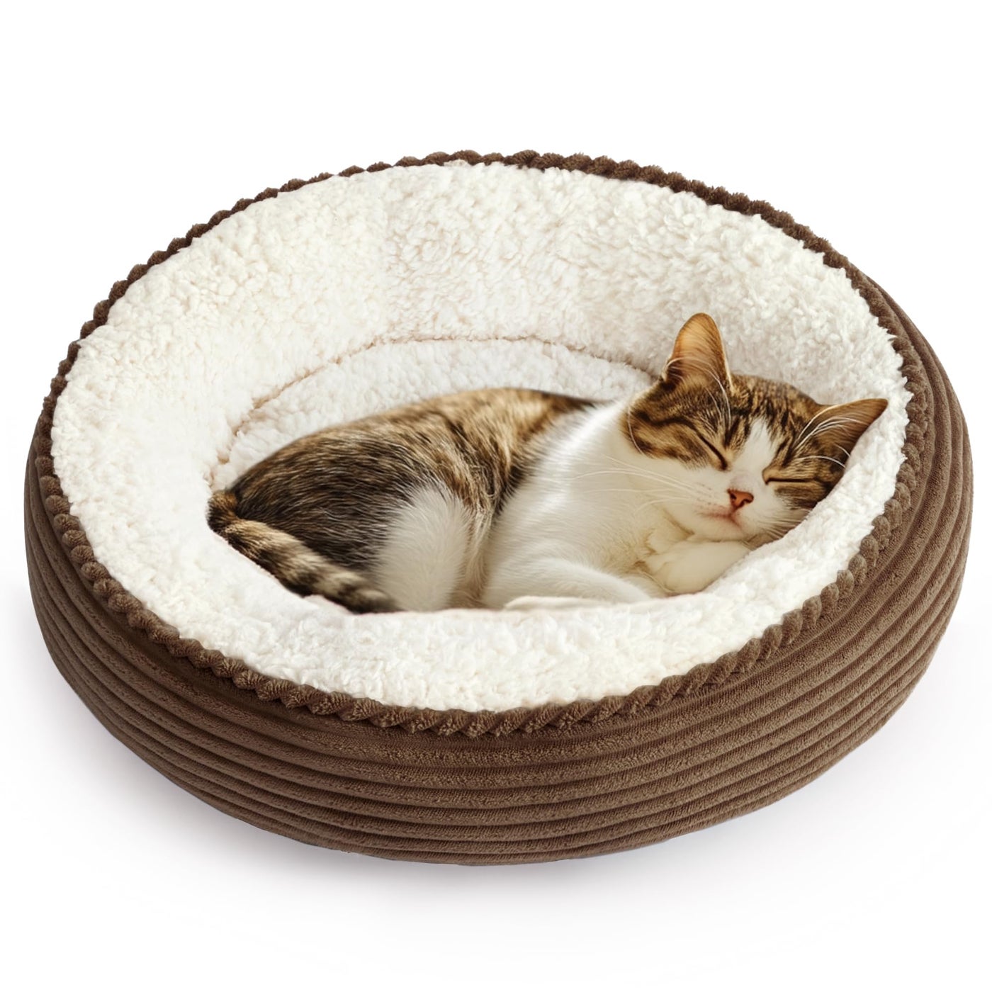 Love's cabin Round Donut Cat and Dog Cushion Bed, 20in Pet Bed for Cats or Small Dogs, Anti-Slip & Water-Resistant Bottom, Super Soft Durable Fabric Pet beds, Washable Luxury Cat Dog Bed Brown Stripe