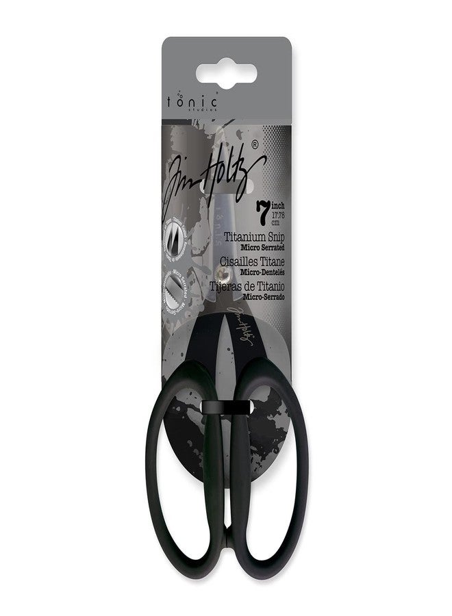 Tonic Studios Tim Holtz 817 Kushgrip Non Stick Micro Serrated Snips, 7", Black - Image 1