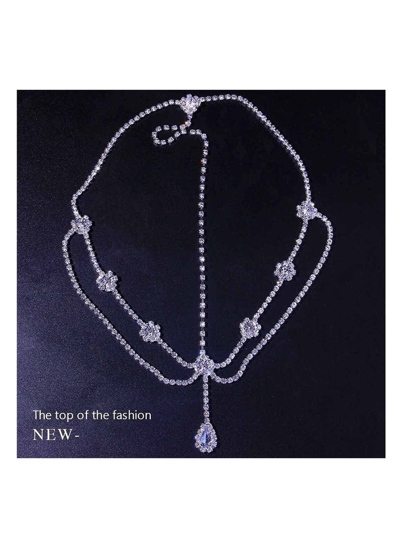 Excefore Bridal Wedding Crystal Layered Head Chain Jewelry Silver Bridal Head Band Sparkling Rhinestone Bridal Head Chain - Image 5