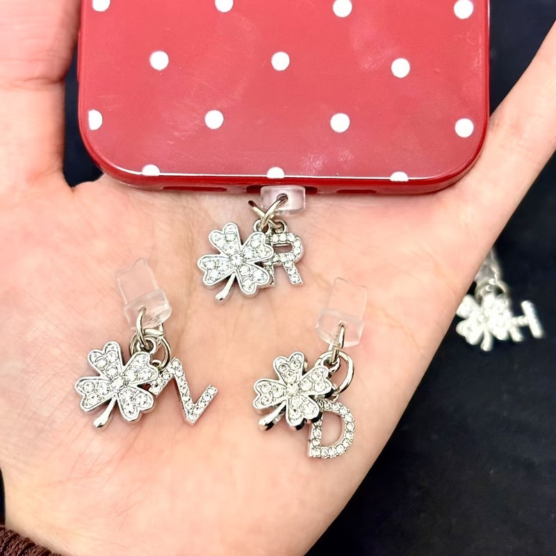 Lucky Four Leaf Clover Phone Dust Plug Easy Alloy Pendant Applicable To Iphone 5 14 Interface And Type C Android Phone - Image 3