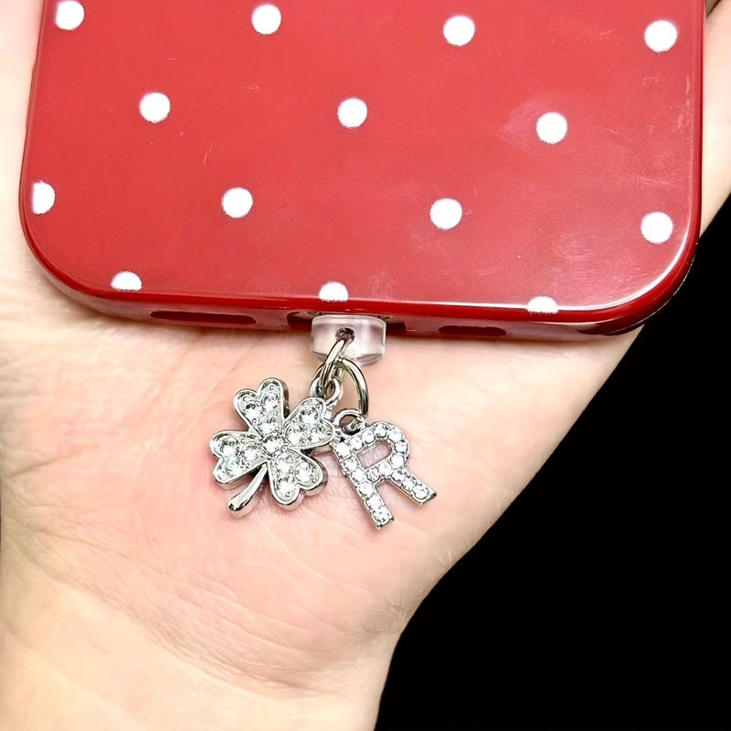 Lucky Four Leaf Clover Phone Dust Plug Easy Alloy Pendant Applicable To Iphone 5 14 Interface And Type C Android Phone - Image 1