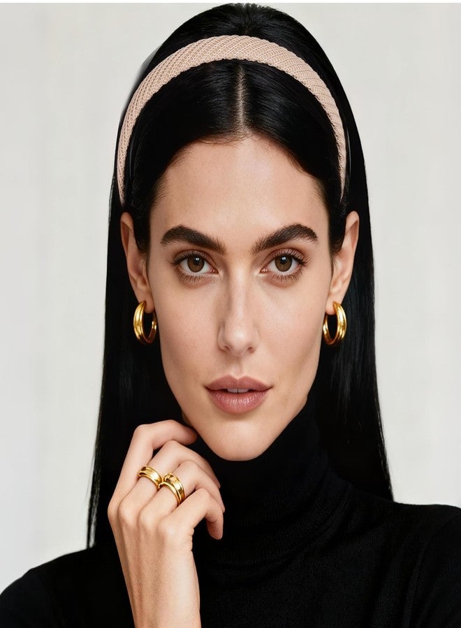 يوكات مجموعة يوكات من 4 قطع من عصابات الرأس للنساء، عصابات شعر رفيعة محبوكة، عصرية، مانعة للانزلاق، بألوان سادة جذابة، إكسسوارات شعر - Image 5