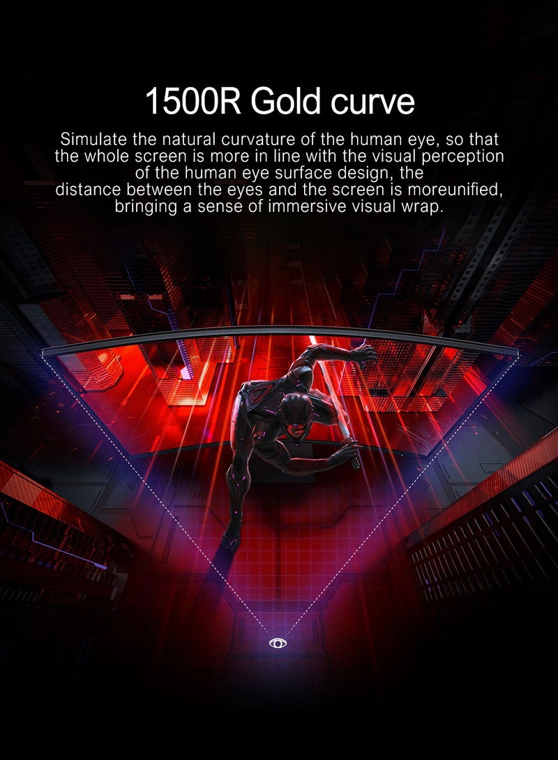 Xiaomi 34 inch MI Curved Gaming Monitor (G34WQ) 1ms Fast Response 21:9 180Hz High Refresh Rate 1500R Curvature WQHD 3440x1440 Resolution sRGB Wide Colour Gamut Free-Sync (DP x2, HDMI x2, Audio Port x1, DC IN x1) Black - Image 4