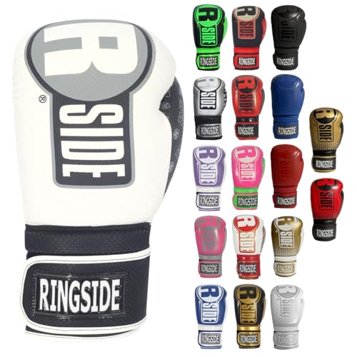 Ringside قفازات الملاكمة رينغسايد أبيكس مع دعم المعصم الآمن قفازات ملاكمة صناعية للرجال والنساء أبيض وأسود SM