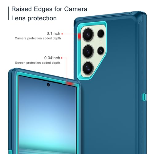 I-HONVA for Samsung Galaxy S24 Ultra Case Shockproof Dust/Drop Proof 3-Layer Full Body Protection [Without Screen Protector] Rugged Heavy Duty Case for Galaxy S24 Ultra 6.8",Turquoise - Image 3